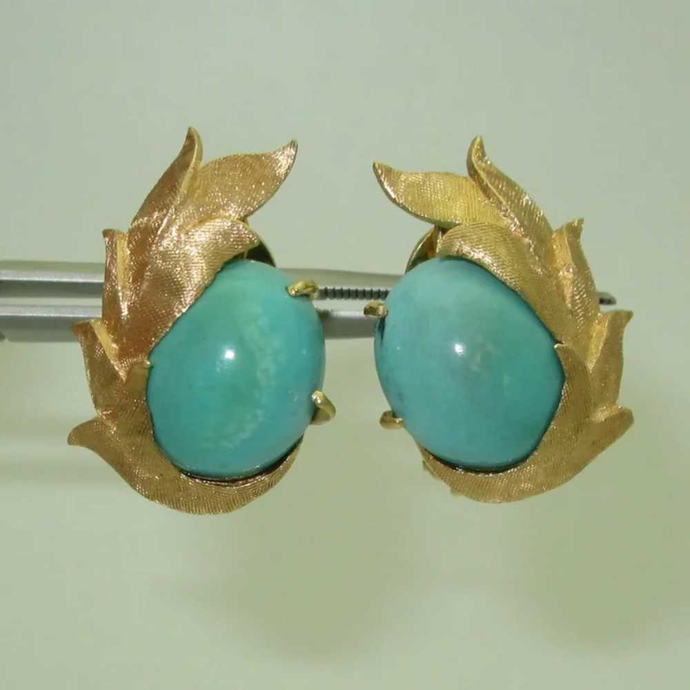 Fabulous Retro 14K Turquoise Earrings - image 2