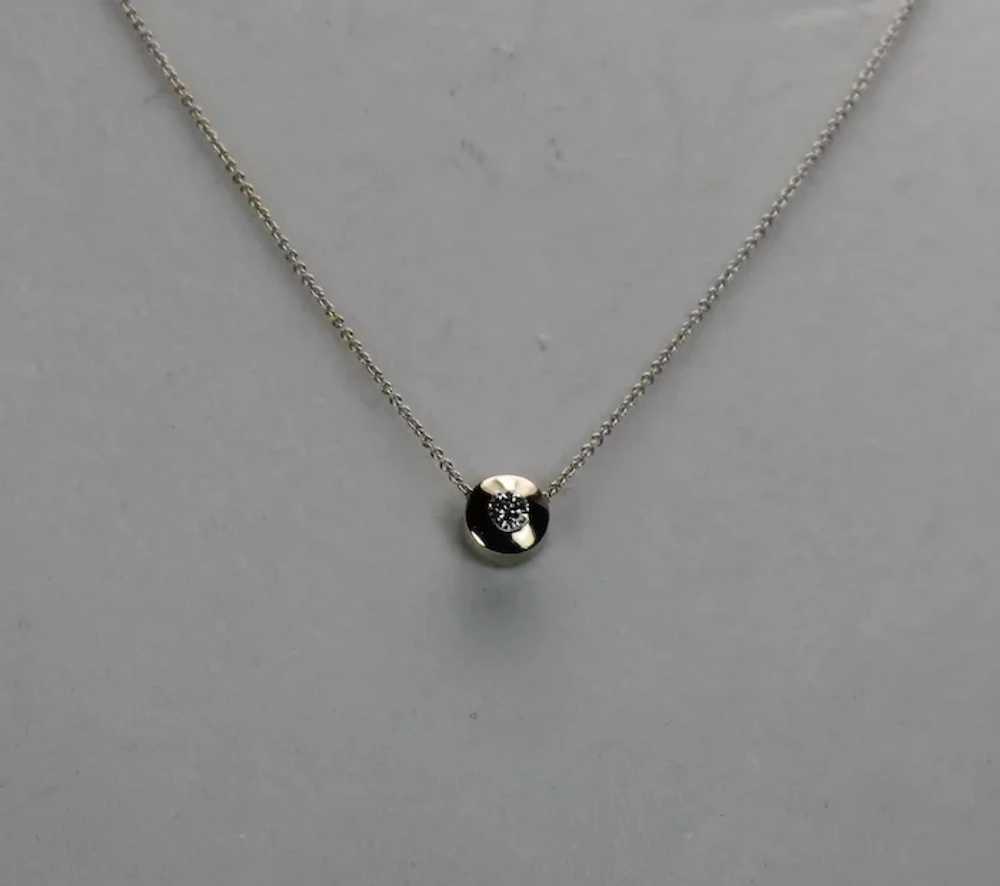 Bezel Set Diamond Pendant and Chain, 14Kt WG with… - image 3