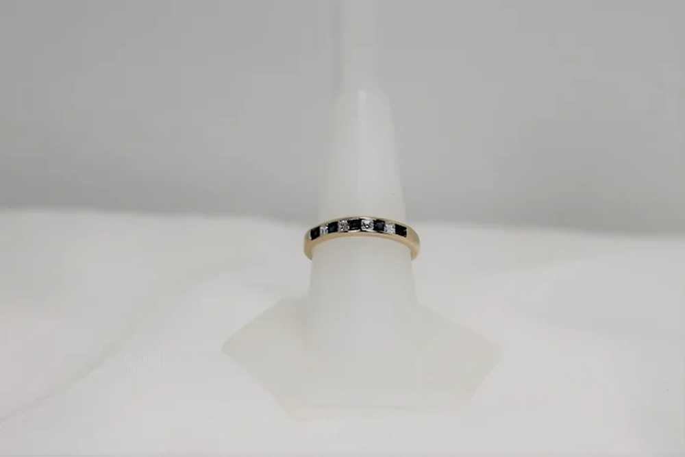 Asscher Cut Diamond and Blue Spinel Ring, 14 K YG - image 3