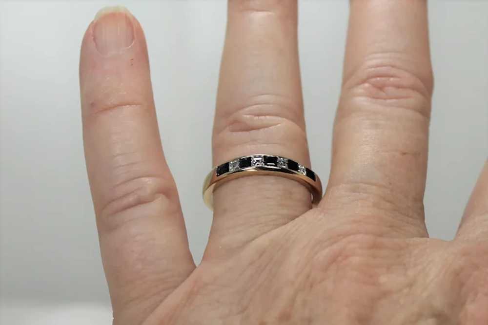 Asscher Cut Diamond and Blue Spinel Ring, 14 K YG - image 5