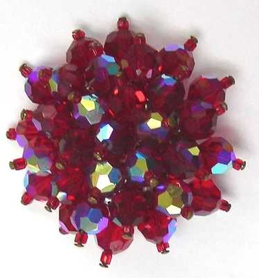 Red Crystal Flower Pin / Brooch