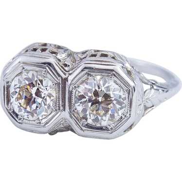 Edwardian Filigree Diamond Ring set in 14 Karat G… - image 1