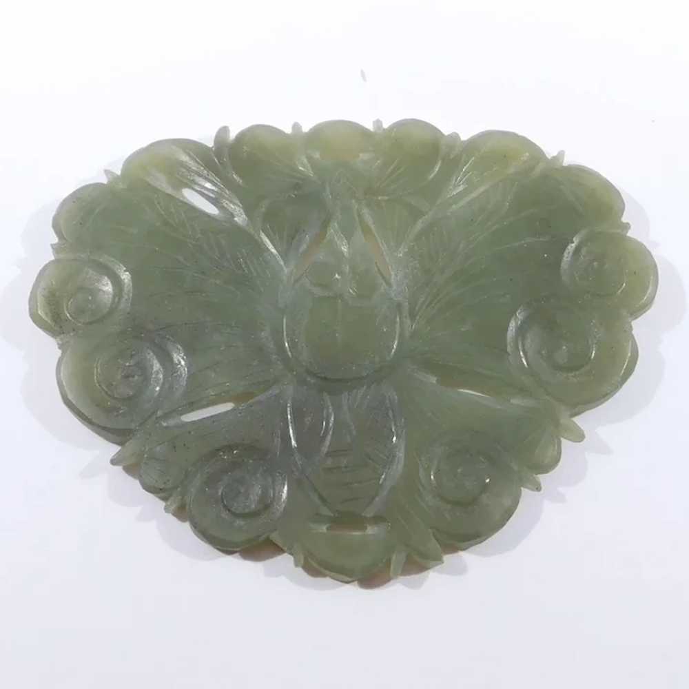 Antique Carved Chinese Natural Jade Butterfly Pen… - image 2