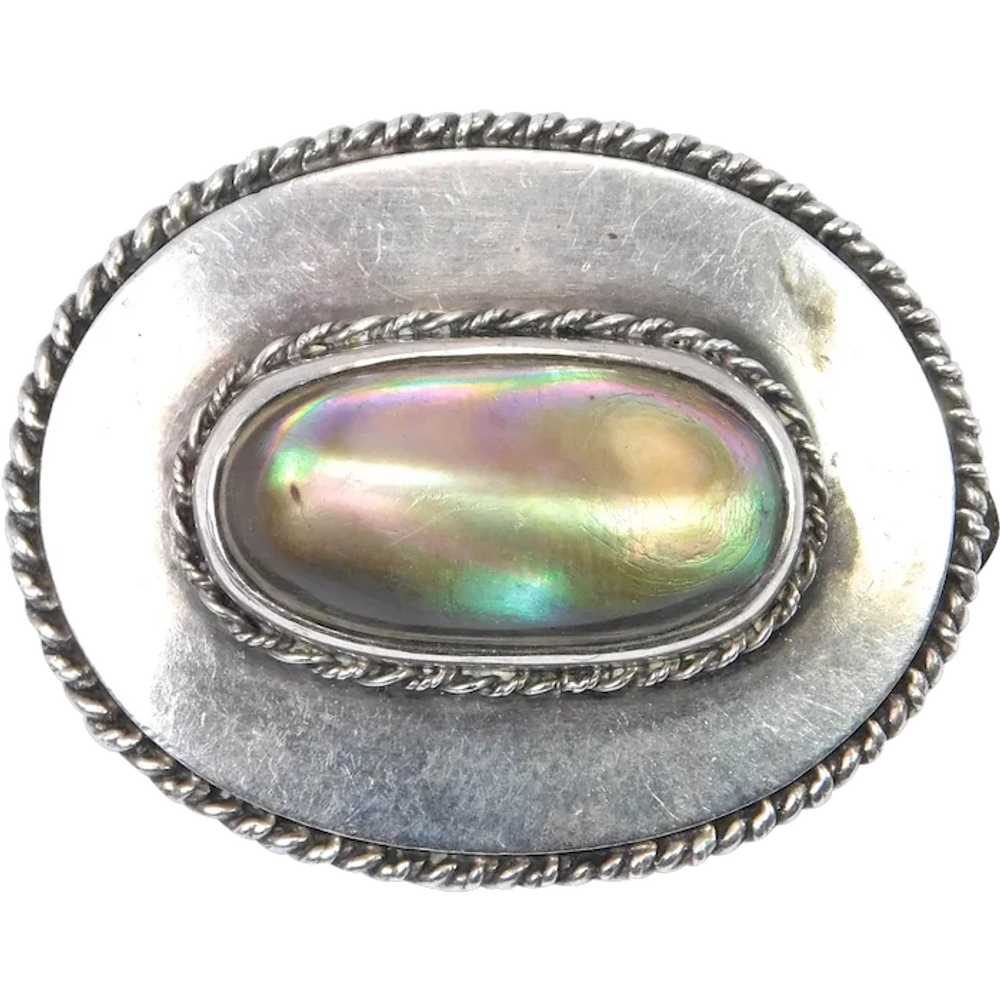 Arts And Crafts Era Sterling Silver Abalone Brooch - image 1