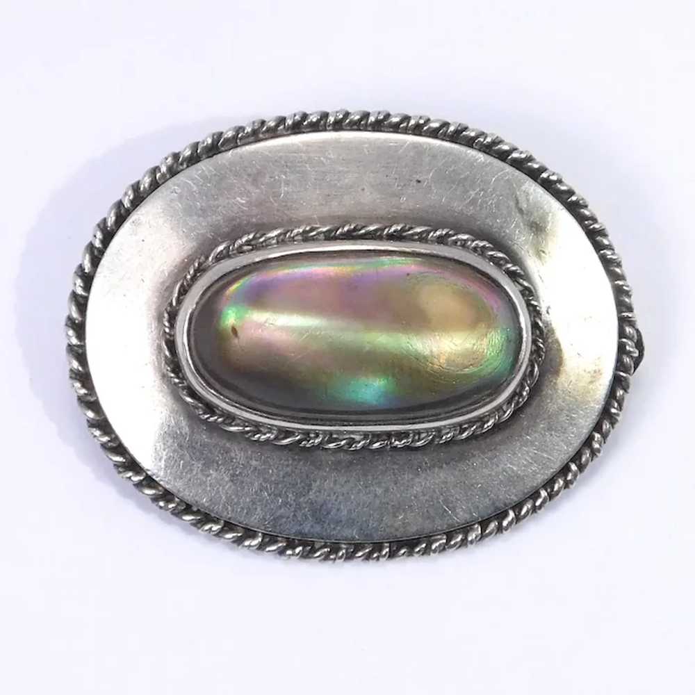 Arts And Crafts Era Sterling Silver Abalone Brooch - image 2