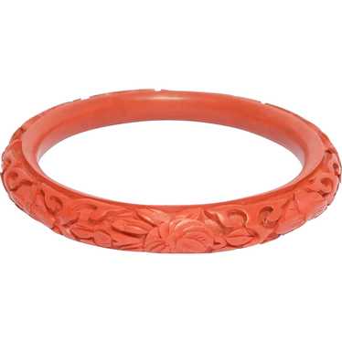 Older Chinese Cinnabar Carved Bangle Bracelet