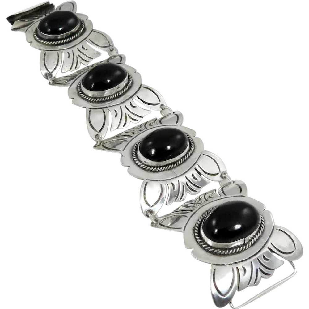 Mexican – Sterling and Black Onyx Bracelet – C. 1… - image 1