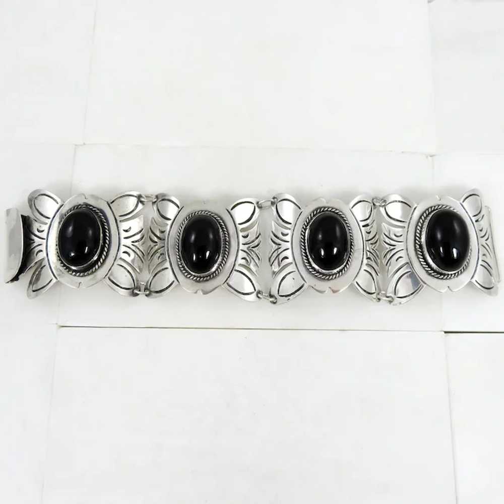 Mexican – Sterling and Black Onyx Bracelet – C. 1… - image 3