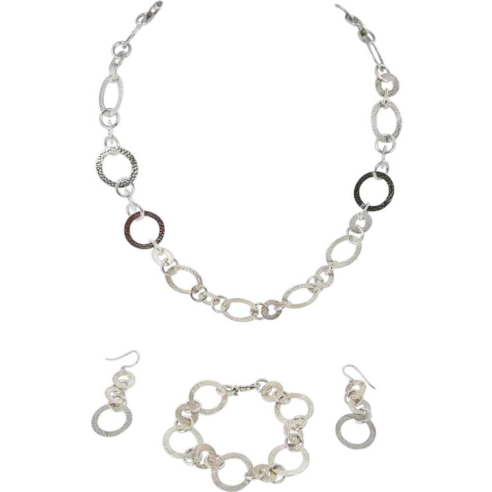 Sterling Silver Italian Necklace, Bracelet& Earri… - image 1