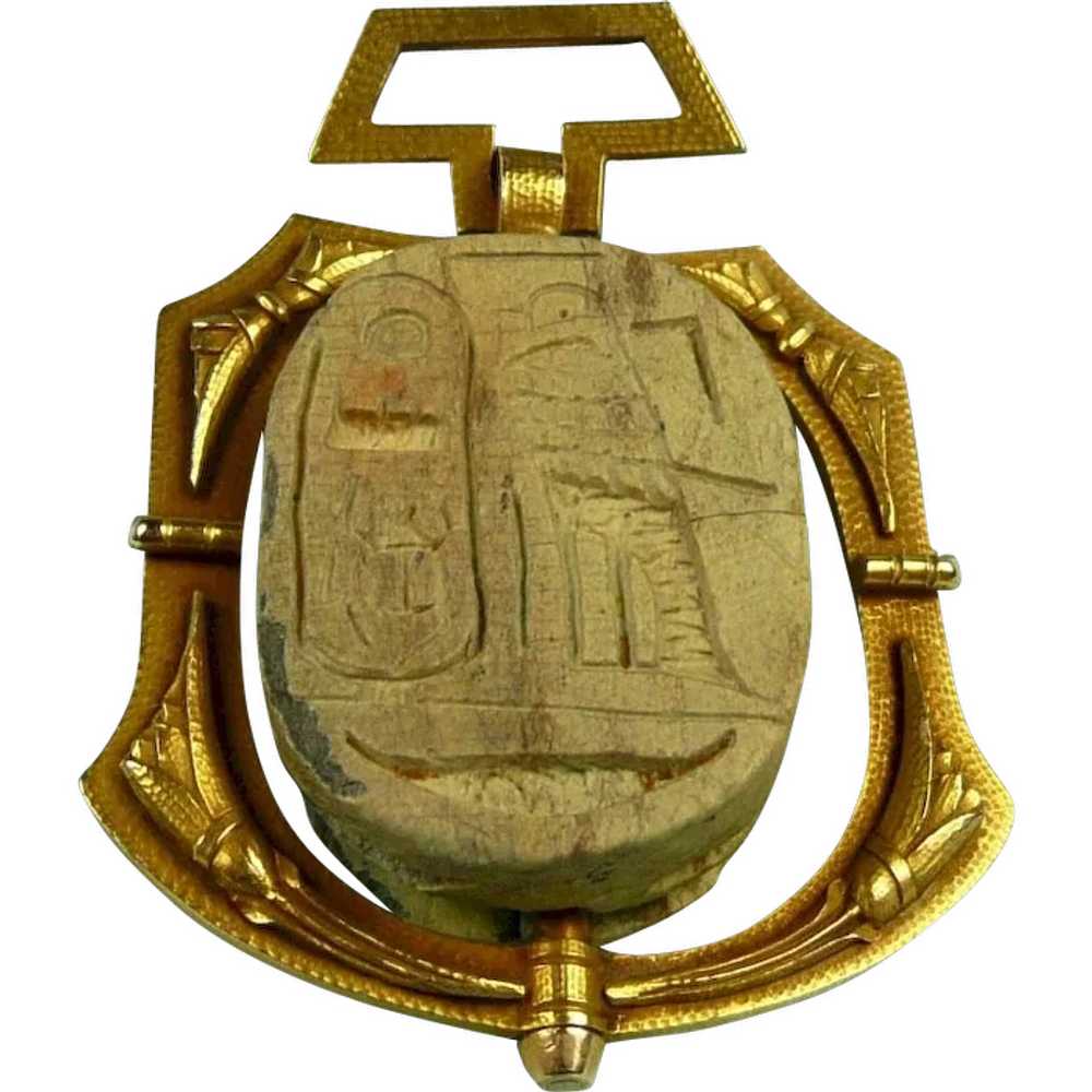 Magnificent Egyptian Revival Ancient Scarab Penda… - image 1