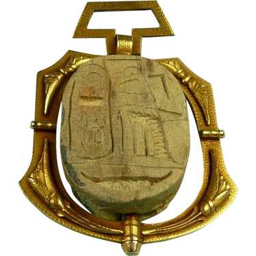 Magnificent Egyptian Revival Ancient Scarab Penda… - image 1