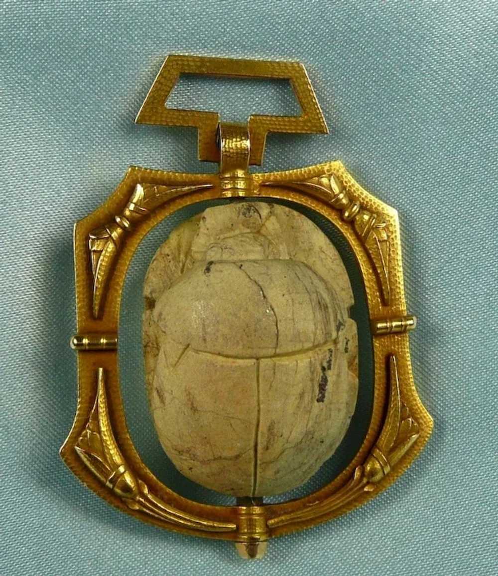 Magnificent Egyptian Revival Ancient Scarab Penda… - image 2