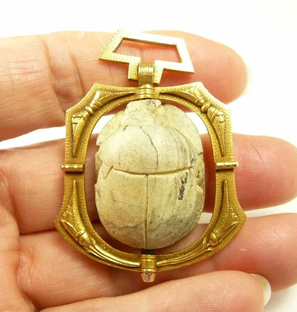 Magnificent Egyptian Revival Ancient Scarab Penda… - image 3