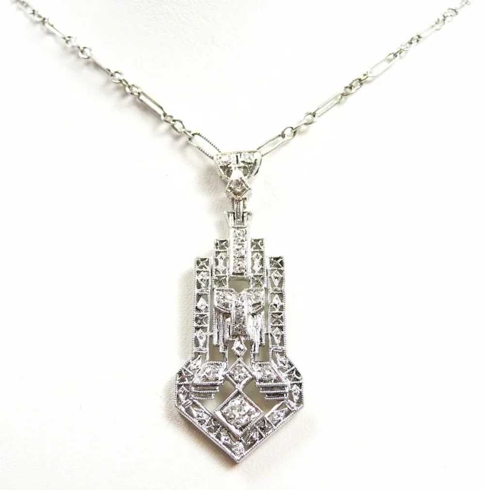 Architectural Deco Diamond Platinum Necklace c. 1… - image 2