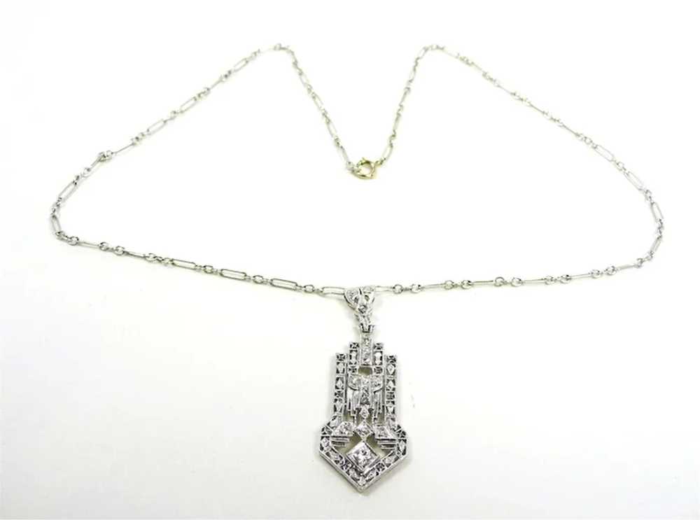 Architectural Deco Diamond Platinum Necklace c. 1… - image 3