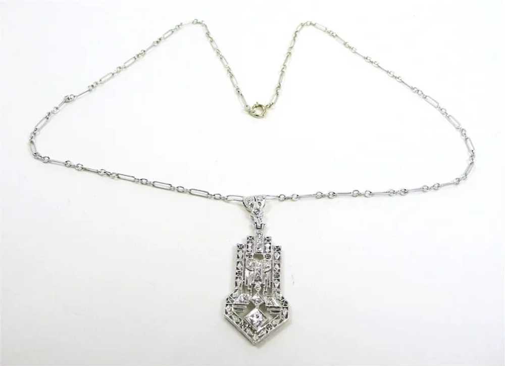 Architectural Deco Diamond Platinum Necklace c. 1… - image 5
