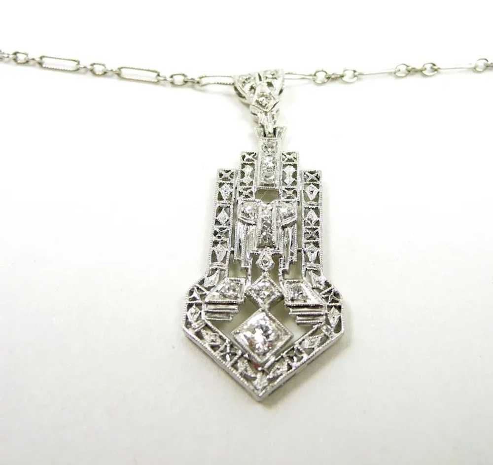 Architectural Deco Diamond Platinum Necklace c. 1… - image 6