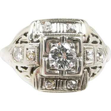 Fab Deco Ladies Diamond Filigree Ring c. 1930 - image 1