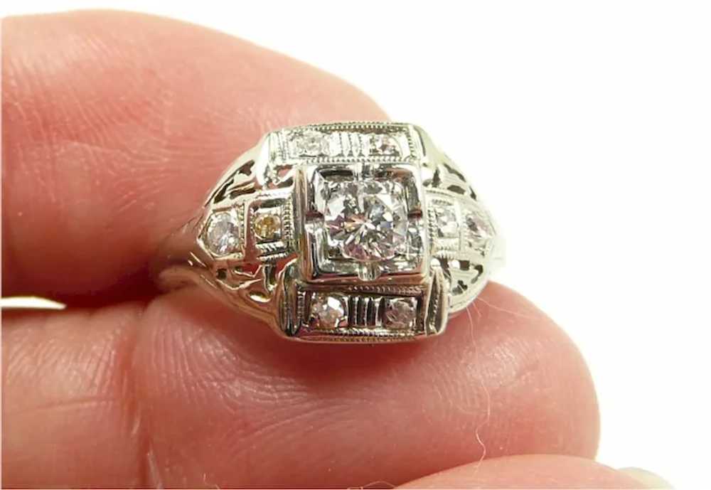 Fab Deco Ladies Diamond Filigree Ring c. 1930 - image 3