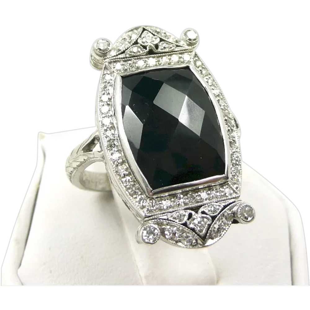 Elegant Edwardian Hand Cut Platinum Onyx Diamond … - image 1