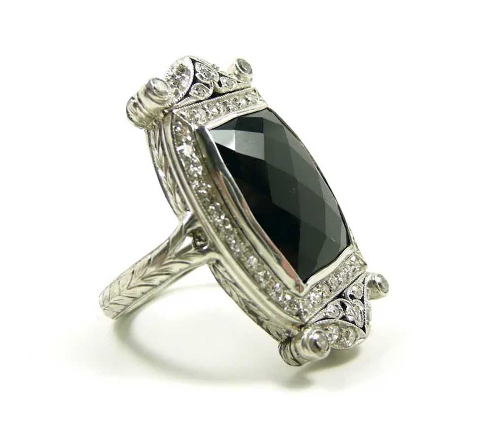 Elegant Edwardian Hand Cut Platinum Onyx Diamond … - image 4