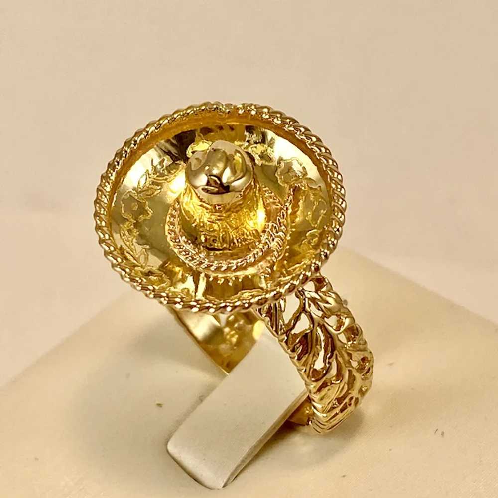 Original 14k Gold Handcrafted Ring Mexican Sombre… - image 3