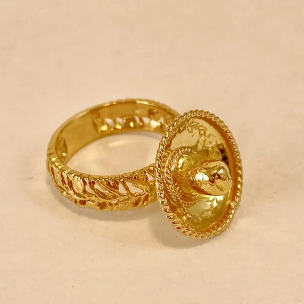 Original 14k Gold Handcrafted Ring Mexican Sombre… - image 4