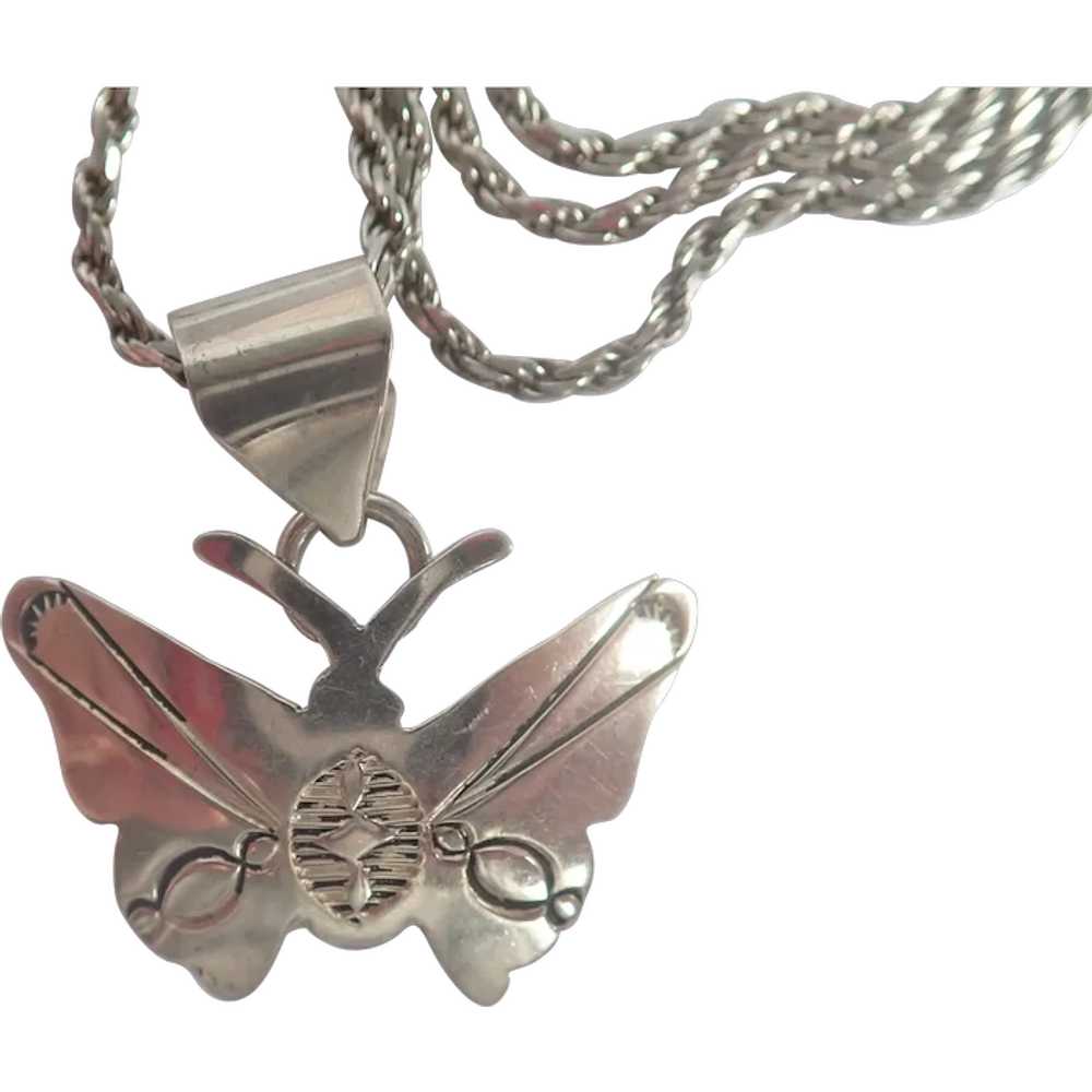Vintage Sterling Butterfly Pendant On 18" Sterlin… - image 1