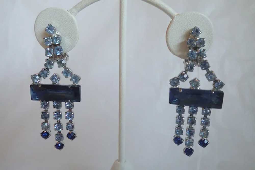 Vintage Art Deco Style Blue Rhinestone Clip Earri… - image 2