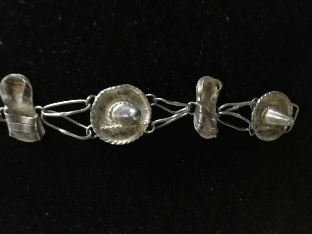Early Mexican Silver Sombrero & Sandals Link Brac… - image 2