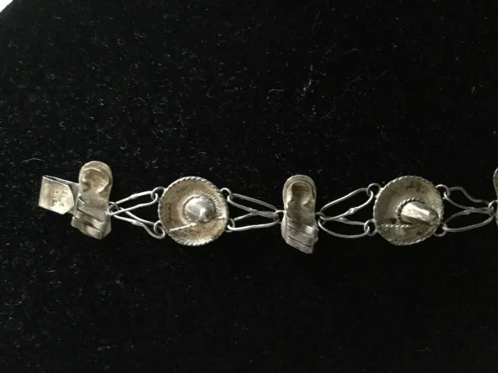 Early Mexican Silver Sombrero & Sandals Link Brac… - image 3