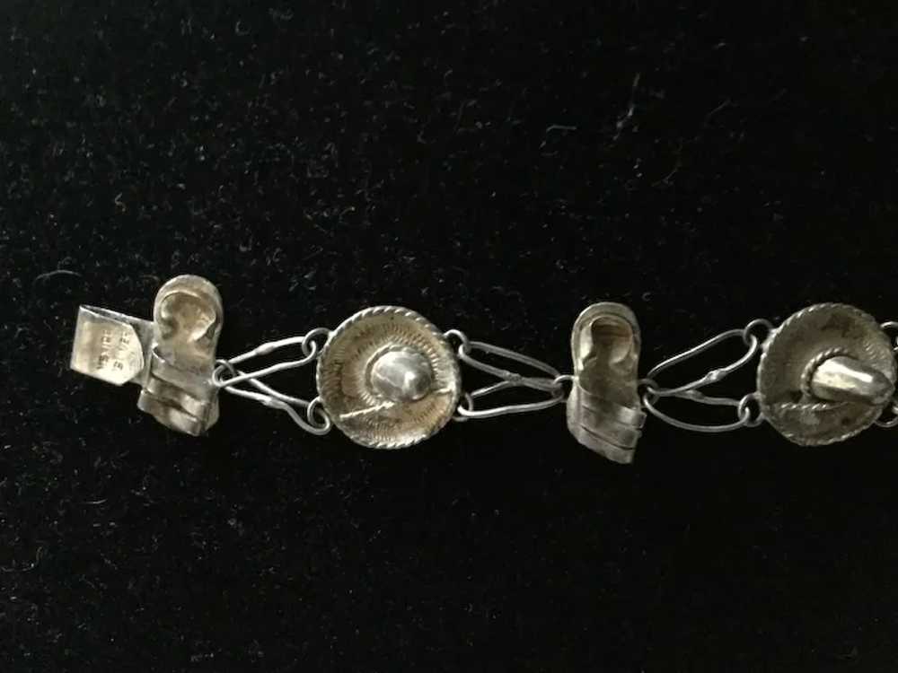 Early Mexican Silver Sombrero & Sandals Link Brac… - image 4