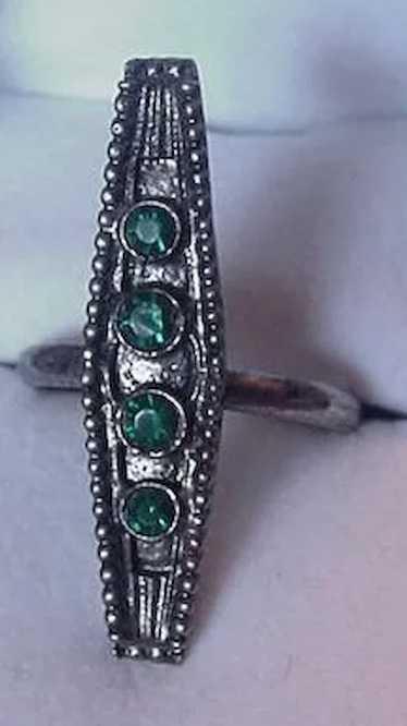 Victorian Revival Ring by Vogue with Green Rhinest