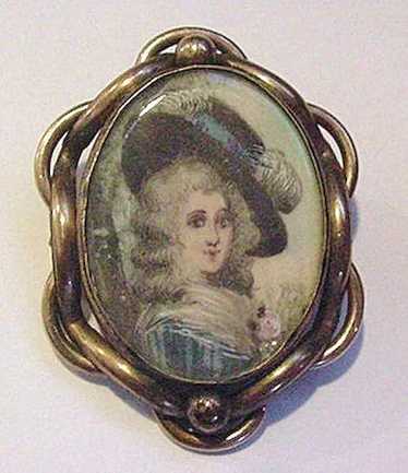 Antique Victorian Miniature Portrait Pin