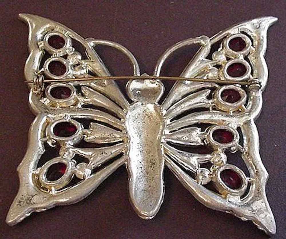 Huge Pot Metal Ruby Red Rhinestone Butterfly Pin - image 4