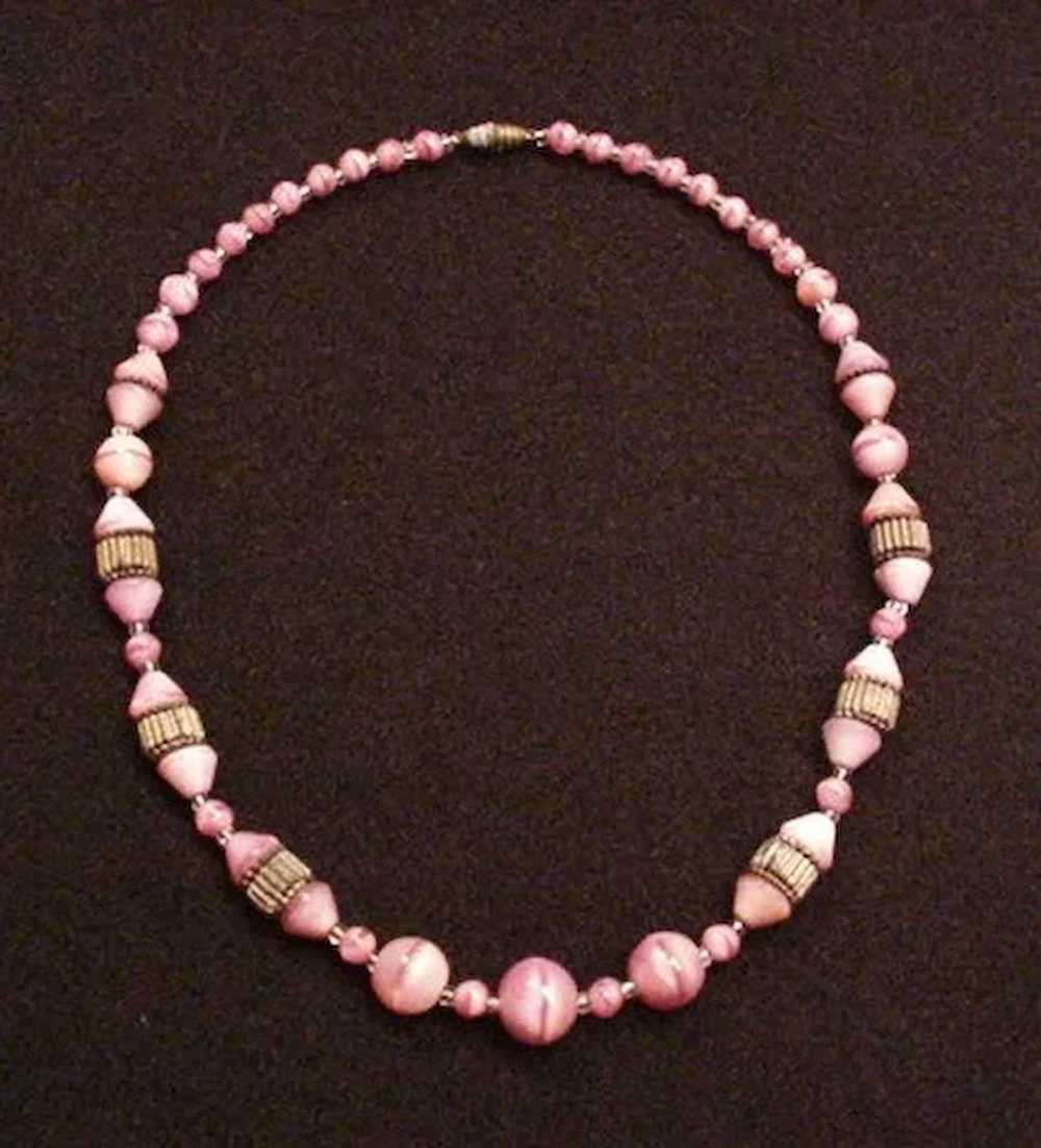 Art Deco Pink Art Glass Necklace - image 1