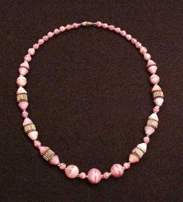 Art Deco Pink Art Glass Necklace