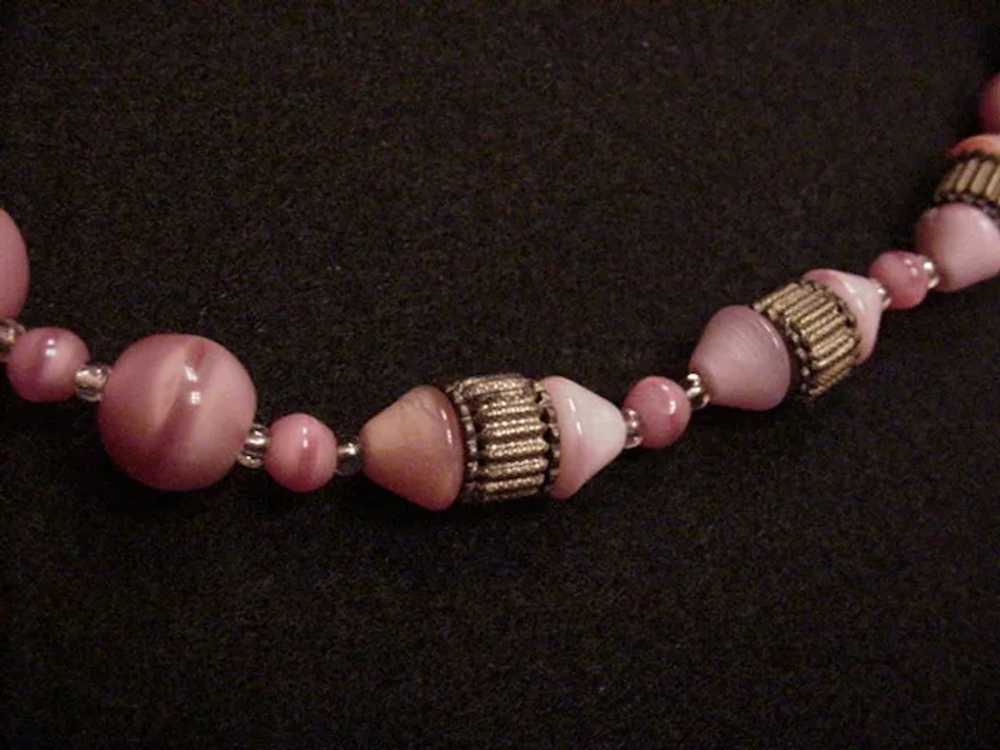 Art Deco Pink Art Glass Necklace - image 2