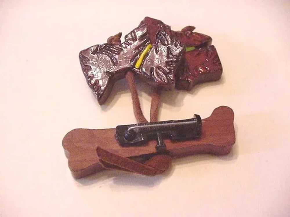 Carved Wood Scottie Dogs Pin - image 2