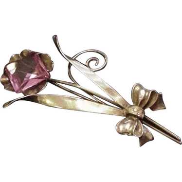 Retro Modern Sterling and Pink Glass Pin