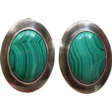 Vintage Sterling and Malachite Post Earrings