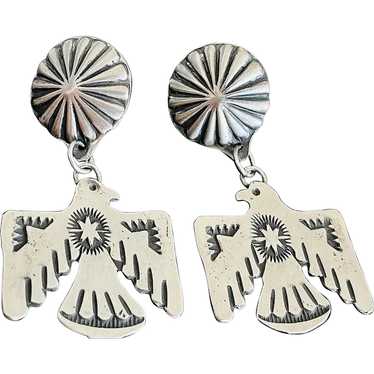 Early Navajo Sterling Thunderbird Earrings, Signe… - image 1