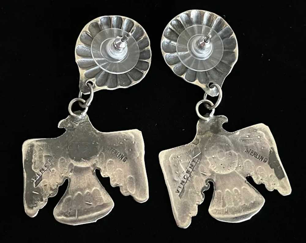 Early Navajo Sterling Thunderbird Earrings, Signe… - image 2