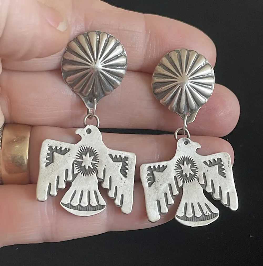 Early Navajo Sterling Thunderbird Earrings, Signe… - image 7