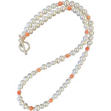 Cultured Pearl and Pink Coral Artisan Necklace
