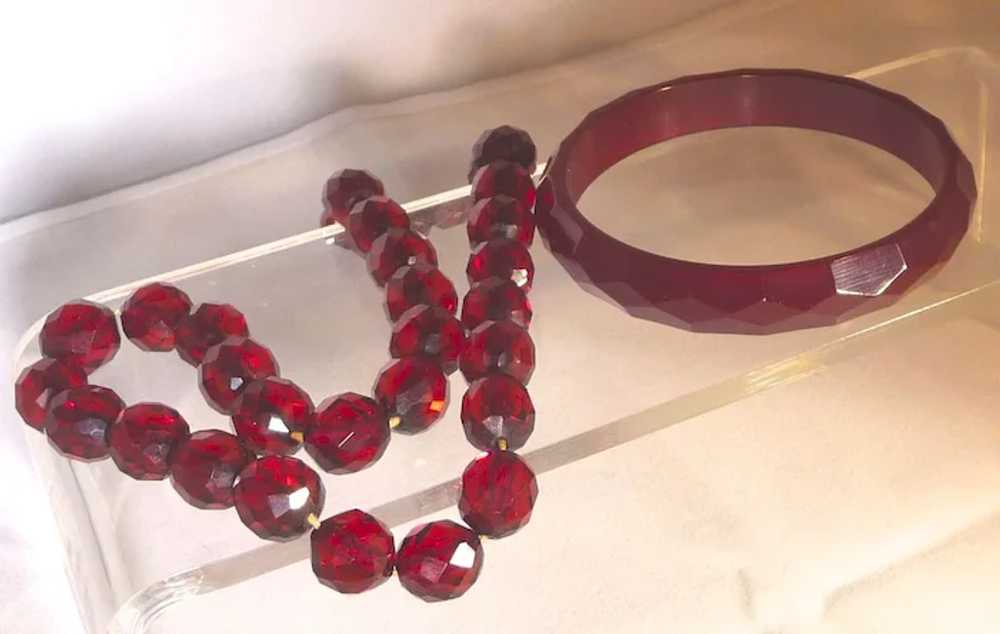BAKELITE CHERRY AMBER Faceted Necklace & Matching… - image 3