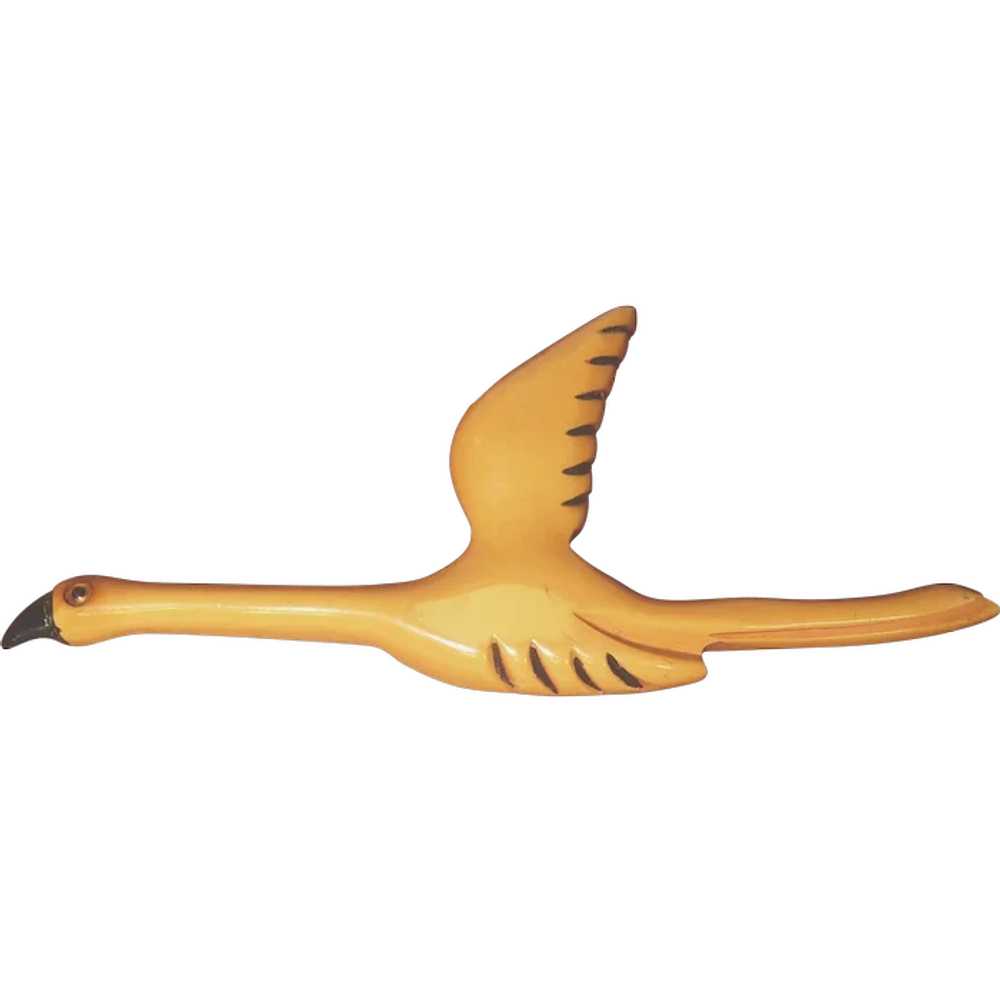 Bakelite Flying Flamingo Bird Pin Brooch Figural … - image 1