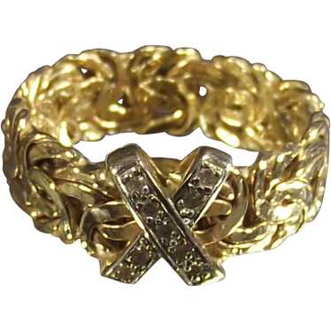 14 Karat Gold Byzantine Ring With Diamonds - image 1