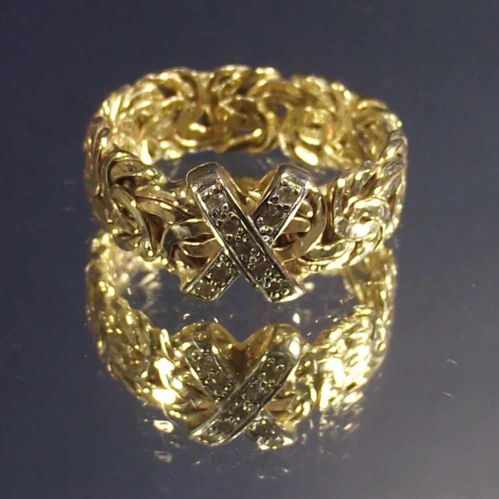 14 Karat Gold Byzantine Ring With Diamonds - image 4