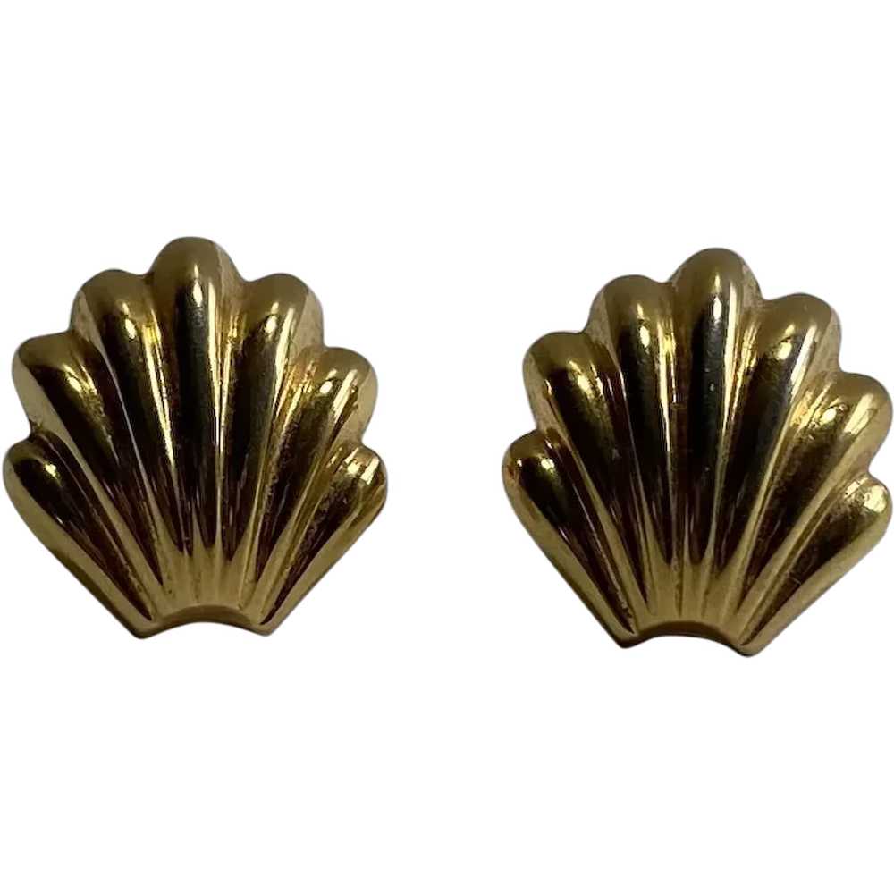 Vintage Monet Scallop Shell Earring Studs - image 1